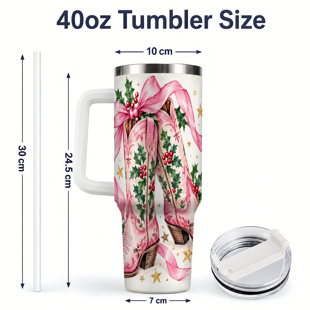 #pl[40oz|White] Pink Western Boots Tumbler, 40oz Tumbler for Daily Drinks