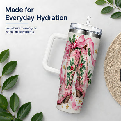 #pl[40oz|White] Pink Western Boots Tumbler, 40oz Tumbler for Daily Drinks