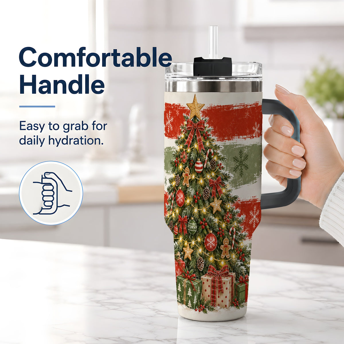 #pl[40oz|Black] Vintage Christmas Tree Tumbler, 40oz Tumbler for Daily Drinks