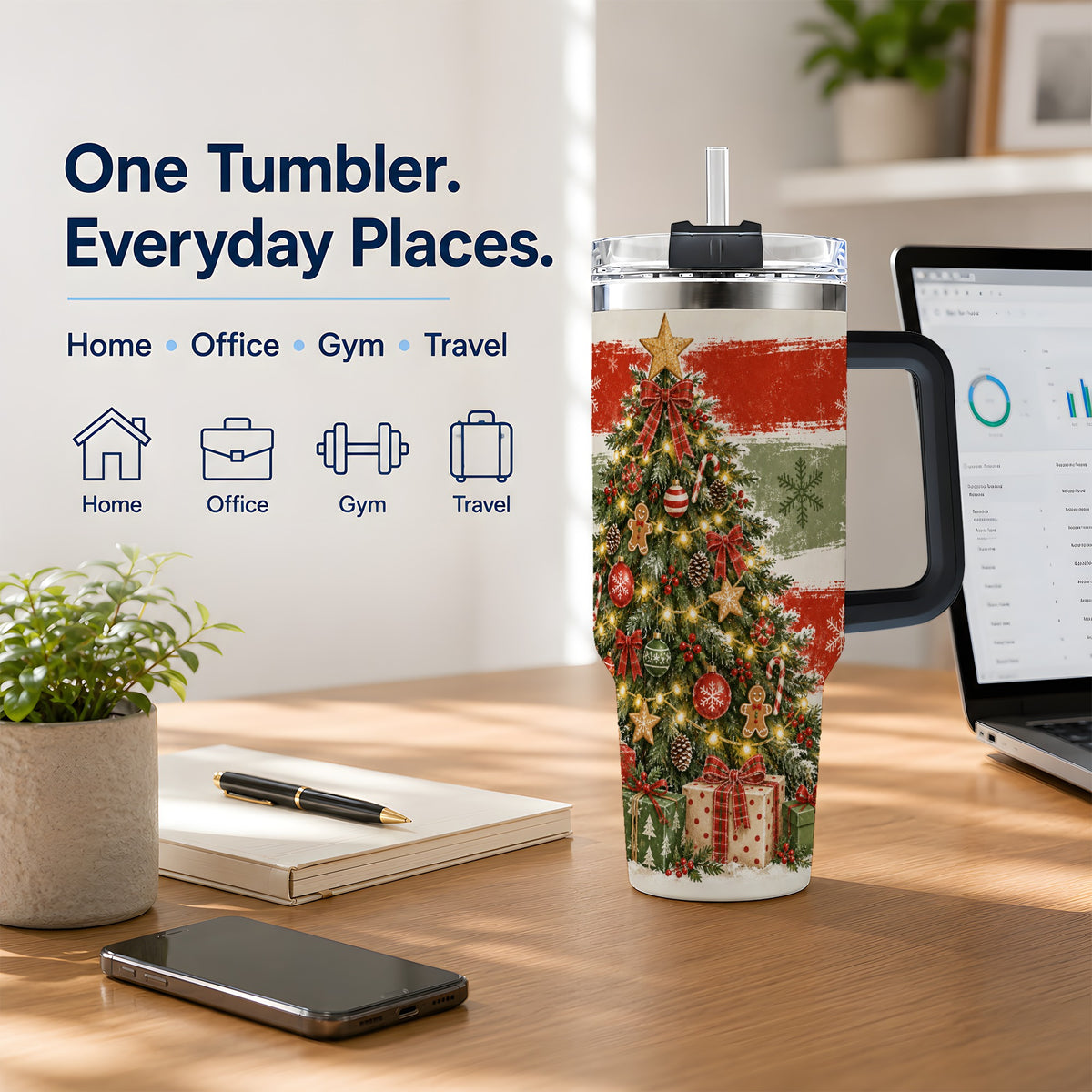 #pl[40oz|Black] Vintage Christmas Tree Tumbler, 40oz Tumbler for Daily Drinks