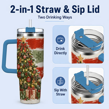 #pl[40oz|Blue] Vintage Christmas Tree Tumbler, 40oz Tumbler for Daily Drinks