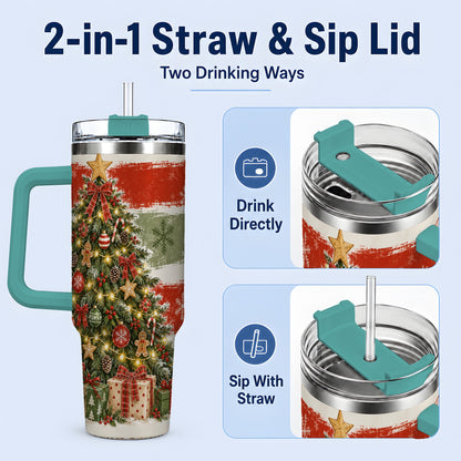 #pl[40oz|Green] Vintage Christmas Tree Tumbler, 40oz Tumbler for Daily Drinks