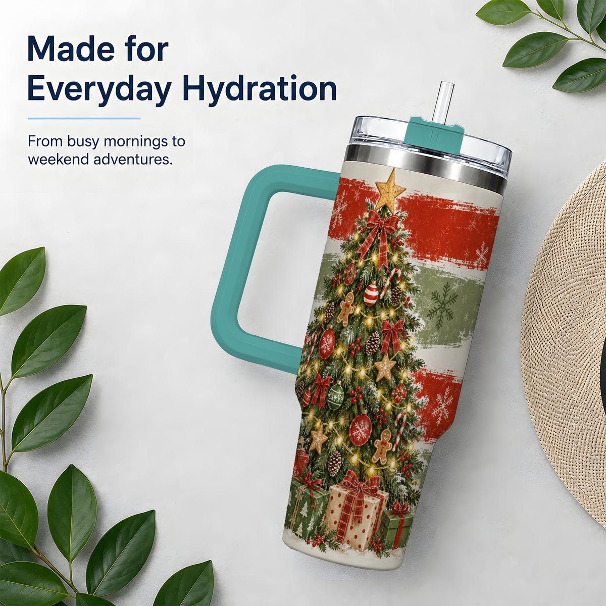 #pl[40oz|Green] Vintage Christmas Tree Tumbler, 40oz Tumbler for Daily Drinks