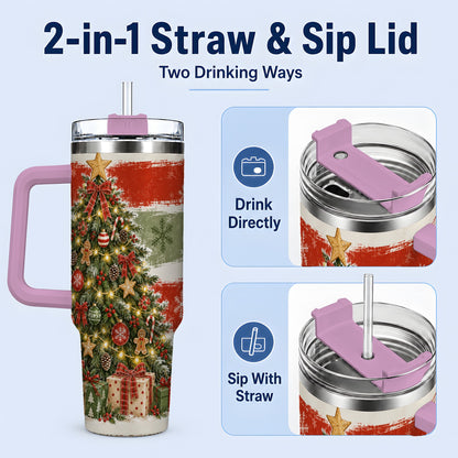 #pl[40oz|Pink] Vintage Christmas Tree Tumbler, 40oz Tumbler for Daily Drinks