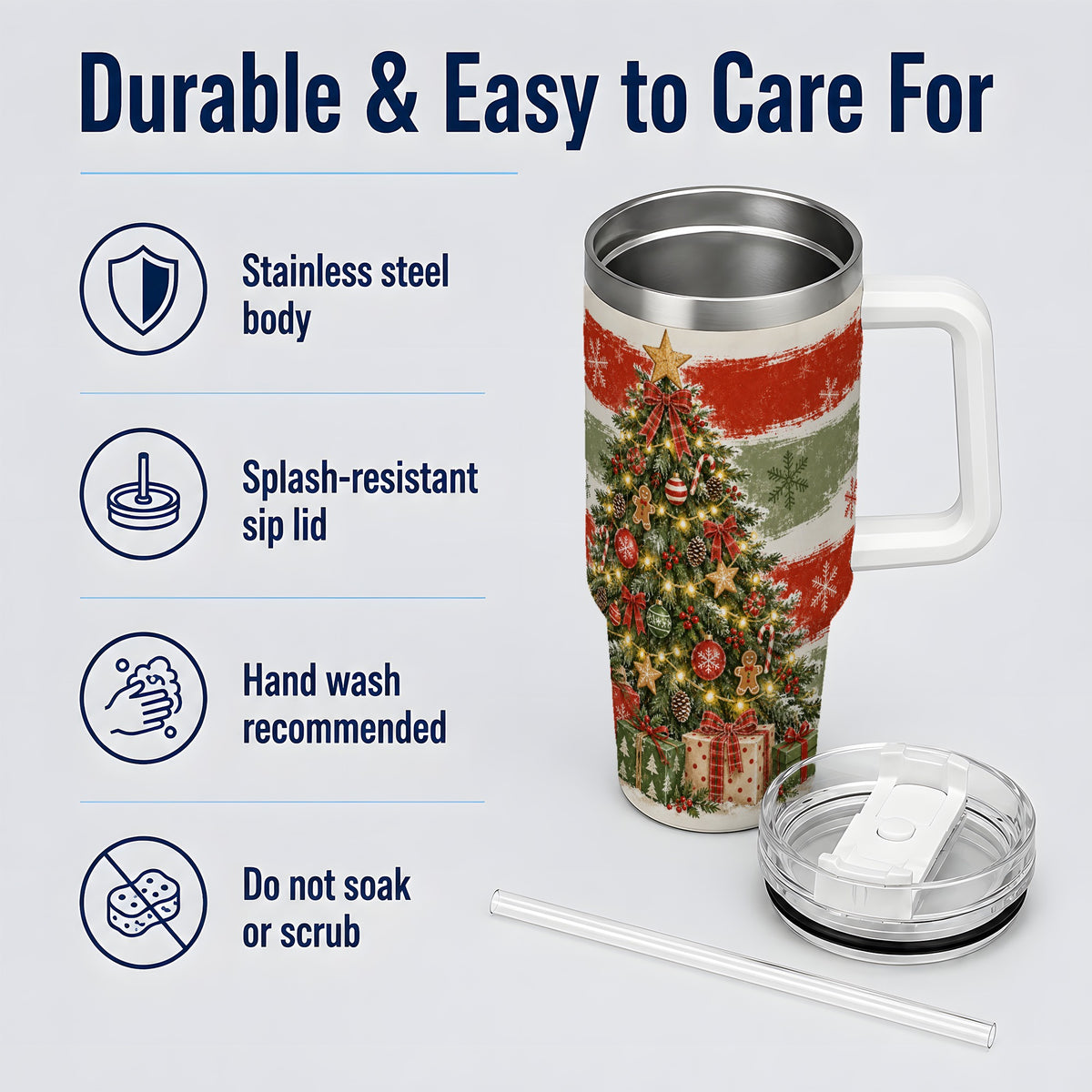 #pl[40oz|White] Vintage Christmas Tree Tumbler, 40oz Tumbler for Daily Drinks