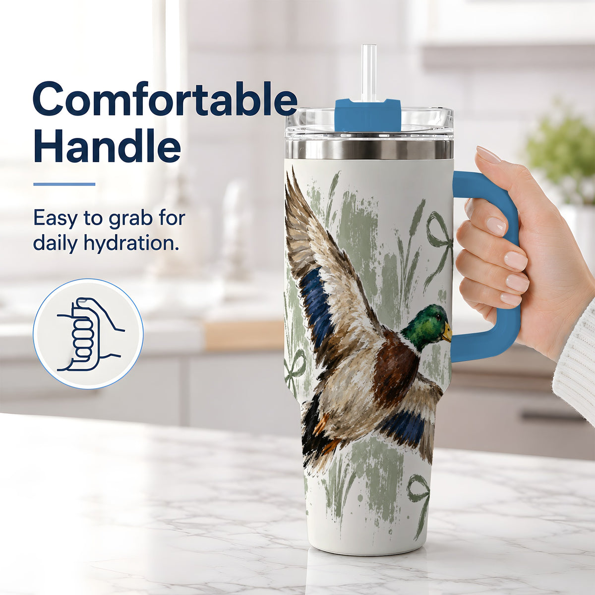 #pl[40oz|Blue] Mallard Duck Tumbler, 40oz Tumbler for Water and Iced Drinks