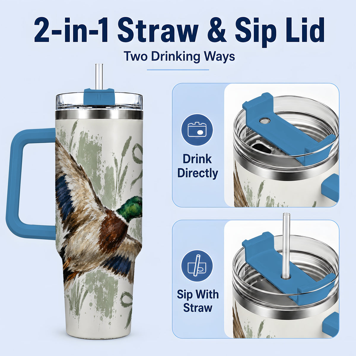 #pl[40oz|Blue] Mallard Duck Tumbler, 40oz Tumbler for Water and Iced Drinks