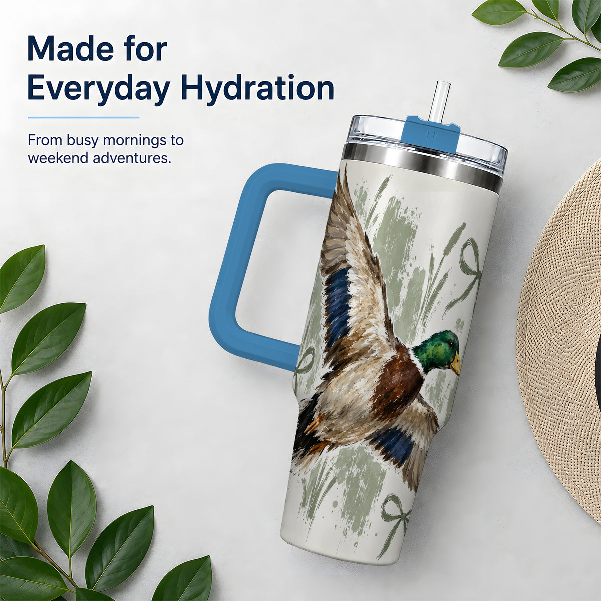 #pl[40oz|Blue] Mallard Duck Tumbler, 40oz Tumbler for Water and Iced Drinks