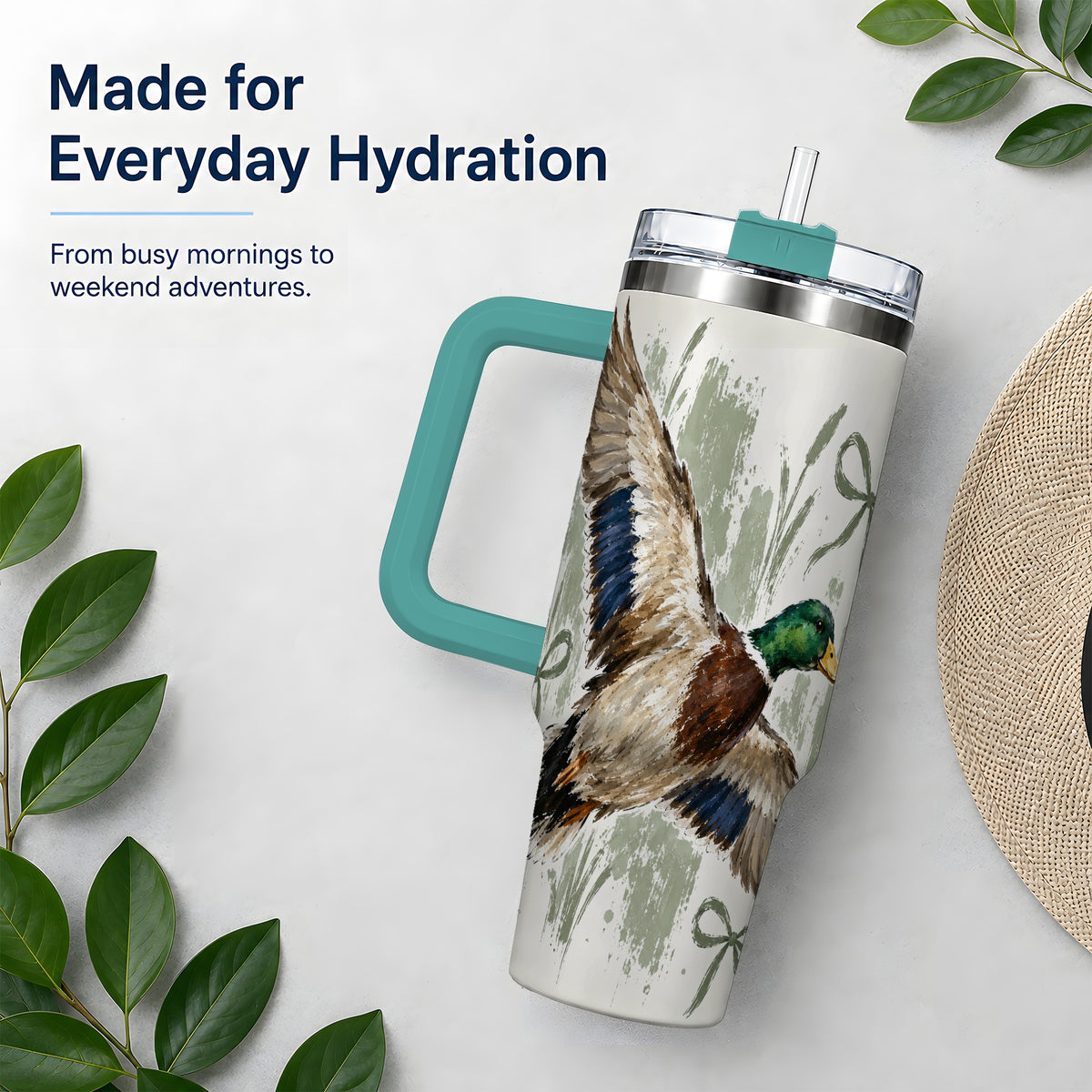 #pl[40oz|Green] Mallard Duck Tumbler, 40oz Tumbler for Water and Iced Drinks