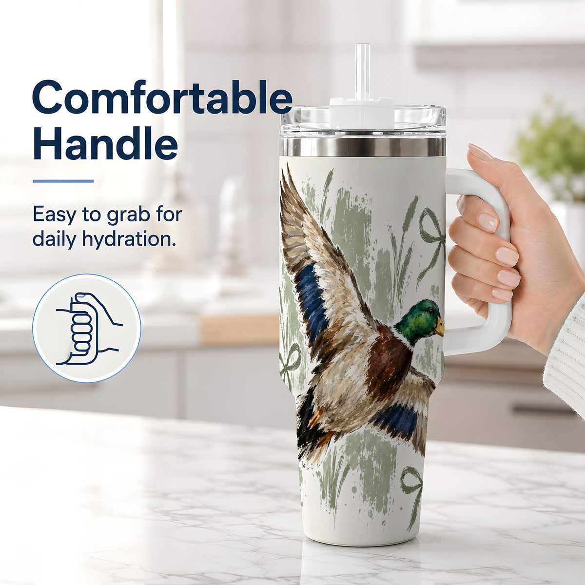 #pl[40oz|White] Mallard Duck Tumbler, 40oz Tumbler for Water and Iced Drinks