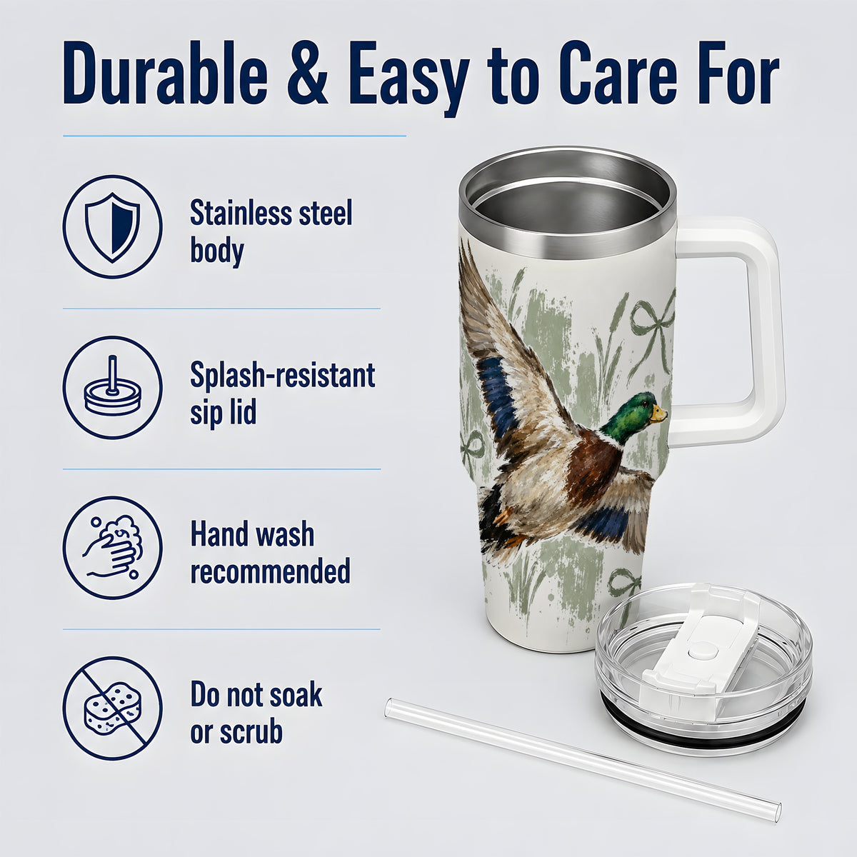#pl[40oz|White] Mallard Duck Tumbler, 40oz Tumbler for Water and Iced Drinks