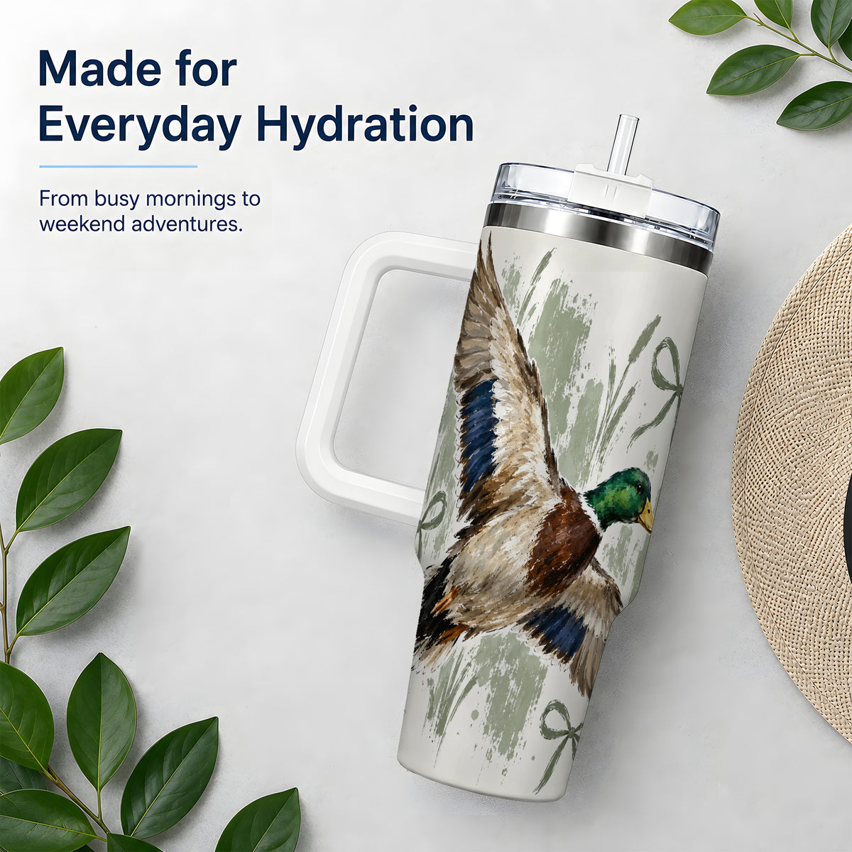 #pl[40oz|White] Mallard Duck Tumbler, 40oz Tumbler for Water and Iced Drinks