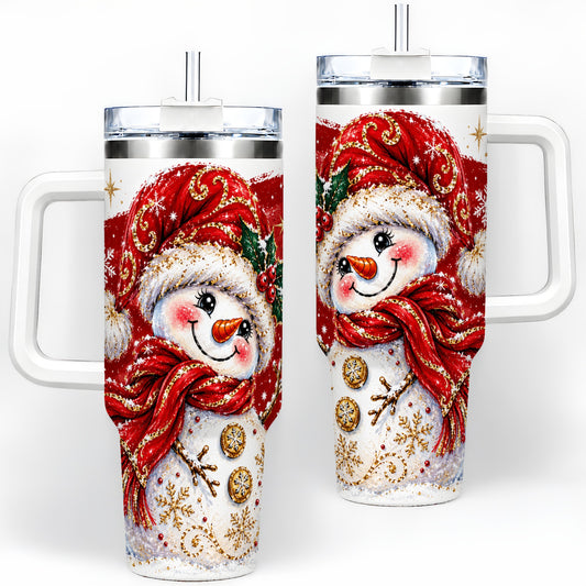 Red Christmas Snowman Tumbler, 40oz Tumbler for Daily Drinks