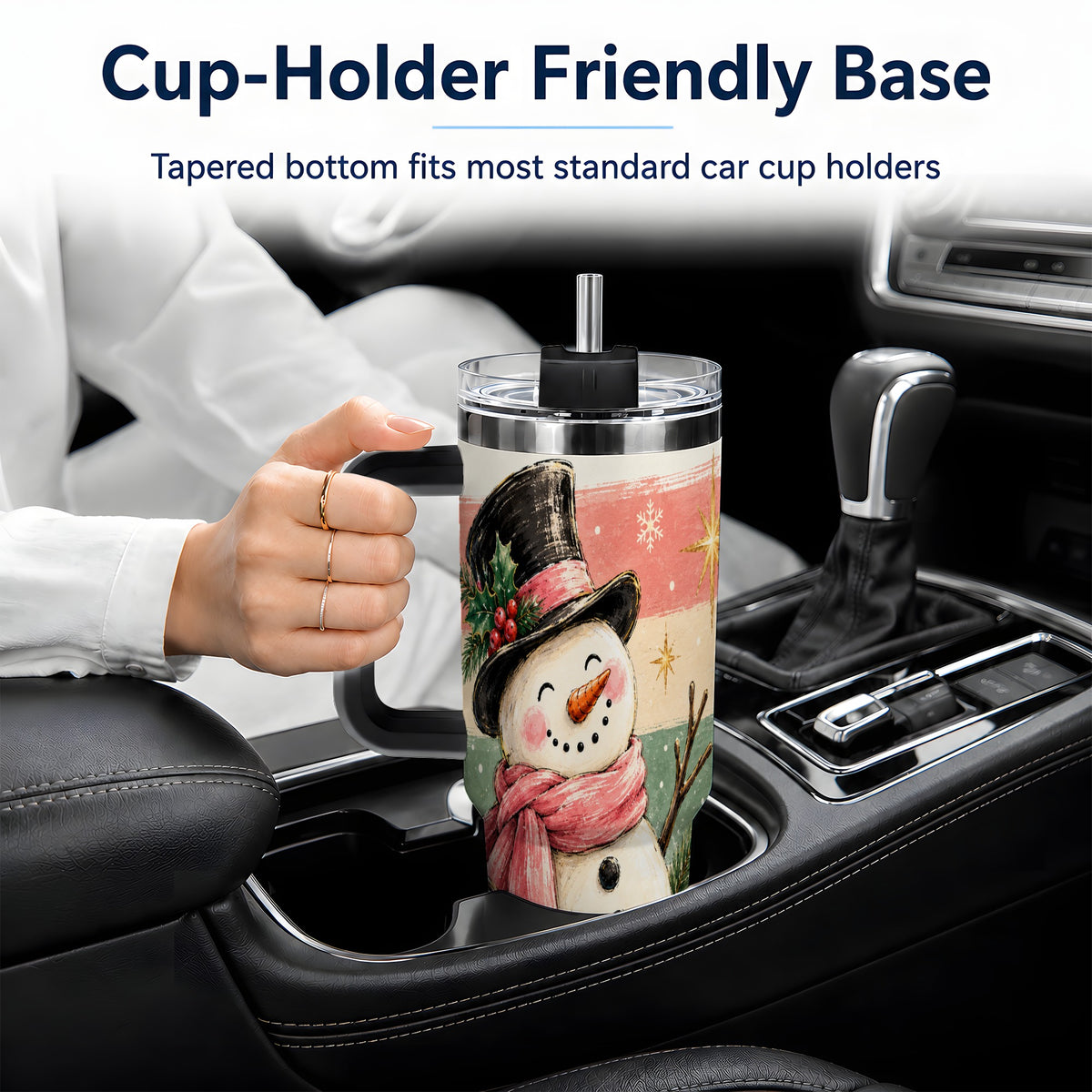 #pl[40oz|Black] Pink Scarf Snowman Tumbler, 40oz Tumbler for Water and Iced Drinks