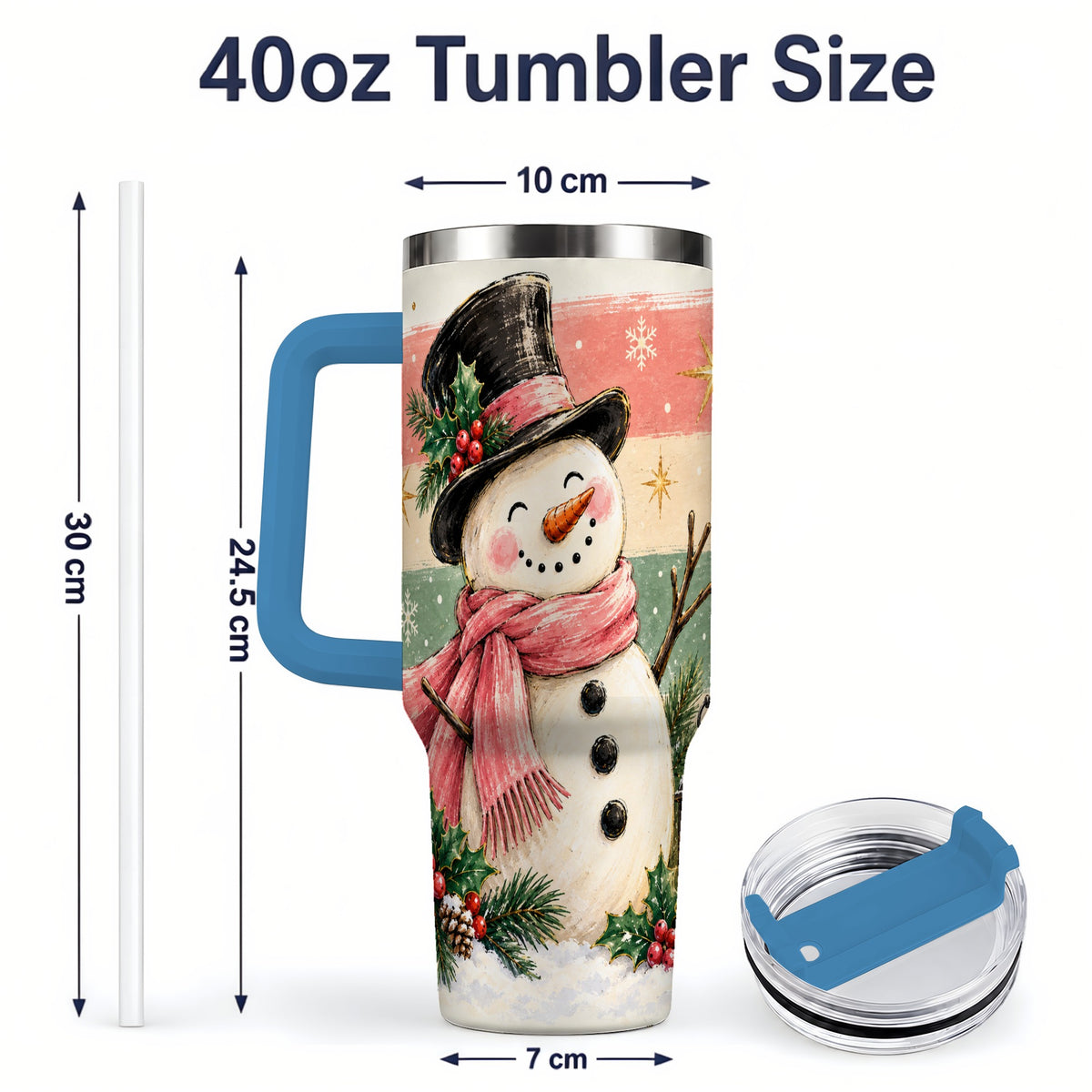#pl[40oz|Blue] Pink Scarf Snowman Tumbler, 40oz Tumbler for Water and Iced Drinks