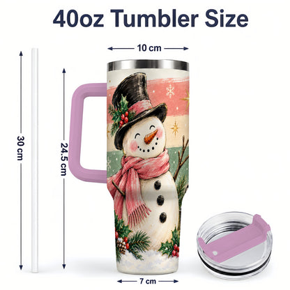 #pl[40oz|Pink] Pink Scarf Snowman Tumbler, 40oz Tumbler for Water and Iced Drinks