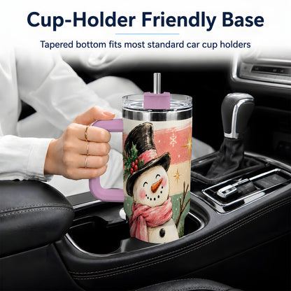 #pl[40oz|Pink] Pink Scarf Snowman Tumbler, 40oz Tumbler for Water and Iced Drinks