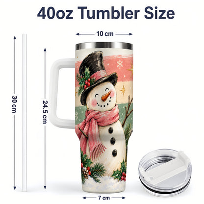 #pl[40oz|White] Pink Scarf Snowman Tumbler, 40oz Tumbler for Water and Iced Drinks