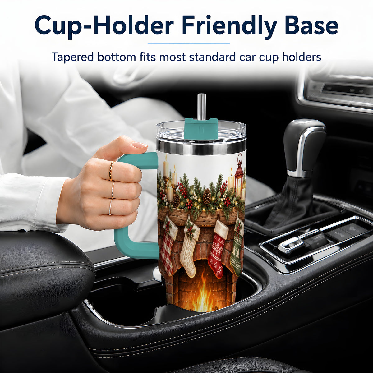 #pl[40oz|Green] Christmas Fireplace Tumbler, 40oz Tumbler for Daily Drinks