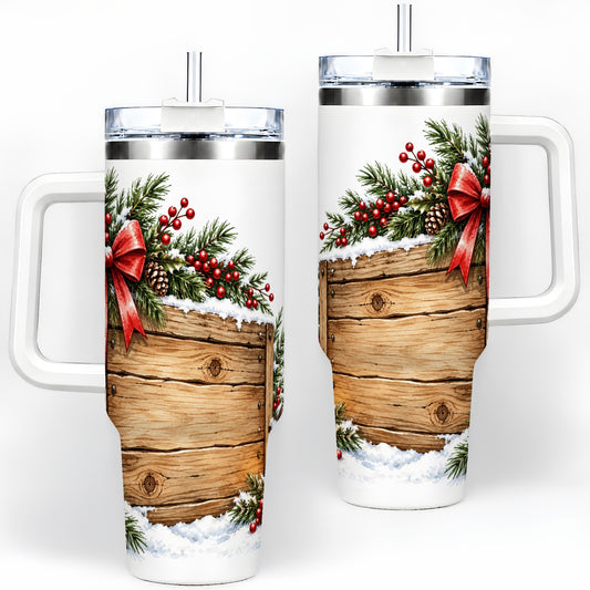 Rustic Christmas 40oz Stainless Steel Tumbler, Winter Lantern Design