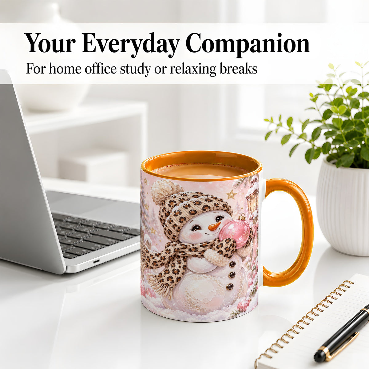 #pl[11oz|Orange] Leopard Snowman Christmas Mug, Ceramic Mug with Pink Ornament Art