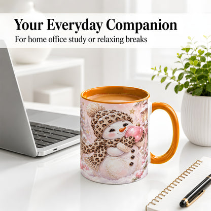 #pl[11oz|Orange] Leopard Snowman Christmas Mug, Ceramic Mug with Pink Ornament Art