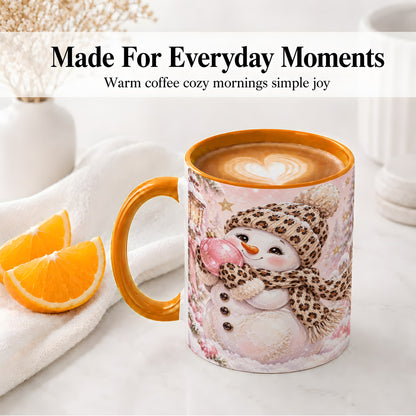 #pl[11oz|Orange] Leopard Snowman Christmas Mug, Ceramic Mug with Pink Ornament Art