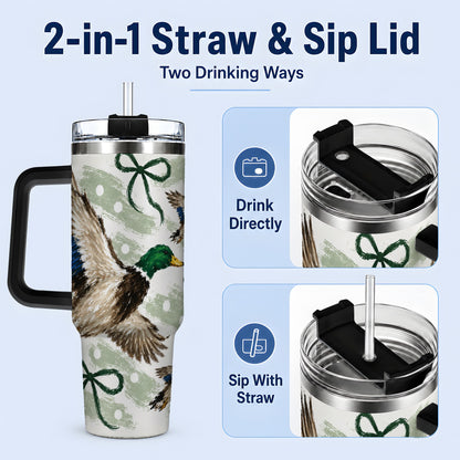 #pl[40oz|Black] Mallard Duck 40oz Stainless Steel Tumbler, Green Bow Waterfowl Design