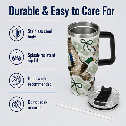 #pl[40oz|Black] Mallard Duck 40oz Stainless Steel Tumbler, Green Bow Waterfowl Design