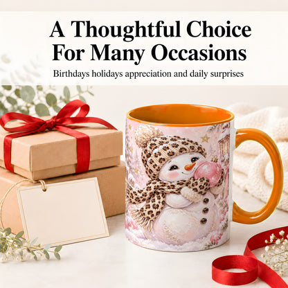 #pl[11oz|Orange] Leopard Snowman Christmas Mug, Ceramic Mug with Pink Ornament Art
