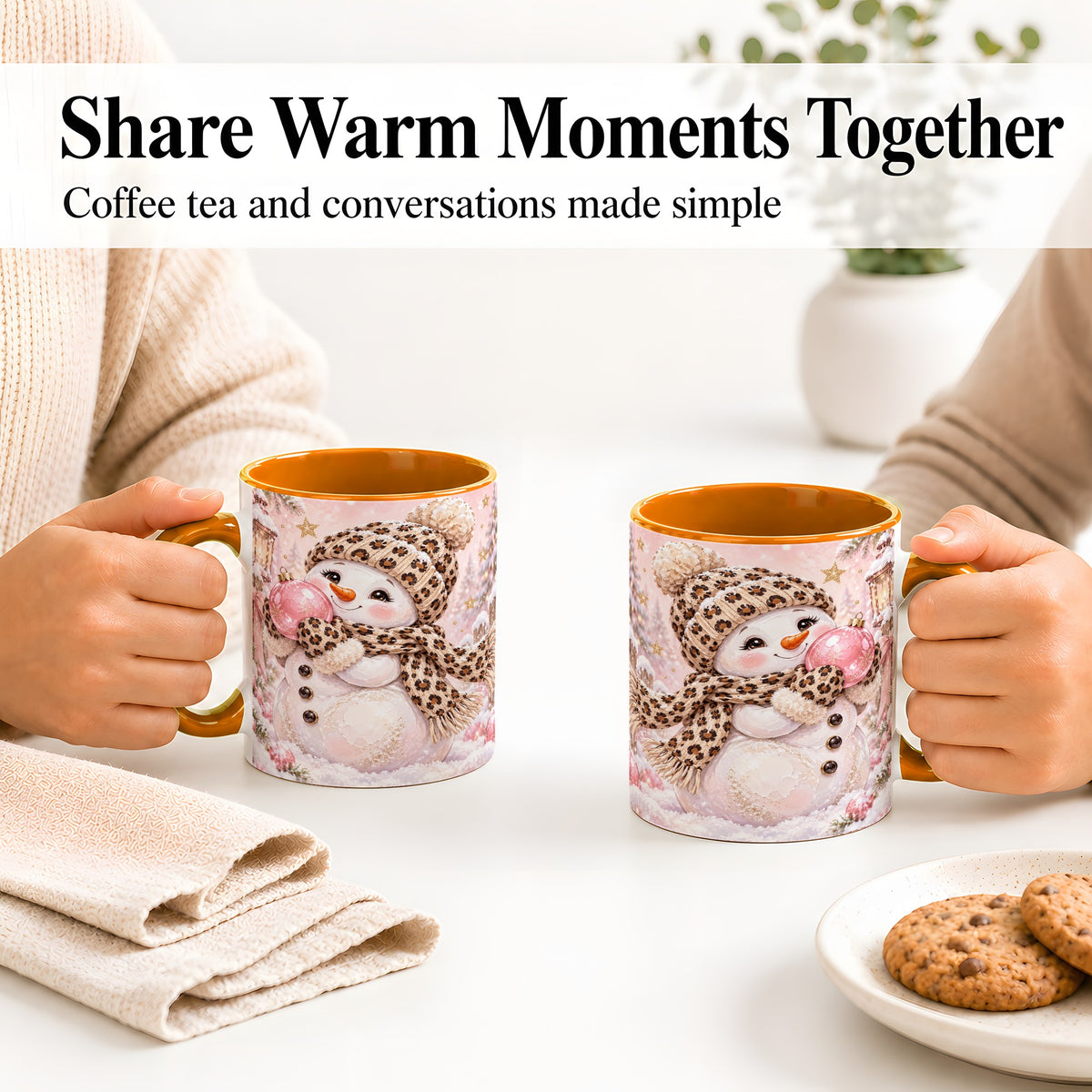 #pl[11oz|Orange] Leopard Snowman Christmas Mug, Ceramic Mug with Pink Ornament Art