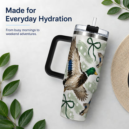 #pl[40oz|Black] Mallard Duck 40oz Stainless Steel Tumbler, Green Bow Waterfowl Design
