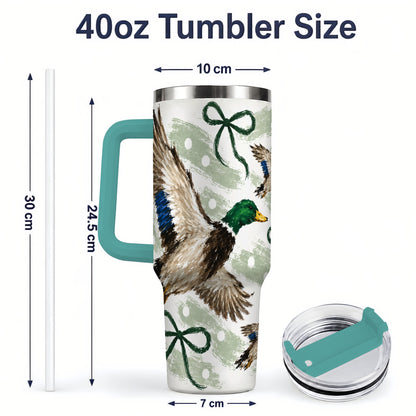 #pl[40oz|Green] Mallard Duck 40oz Stainless Steel Tumbler, Green Bow Waterfowl Design