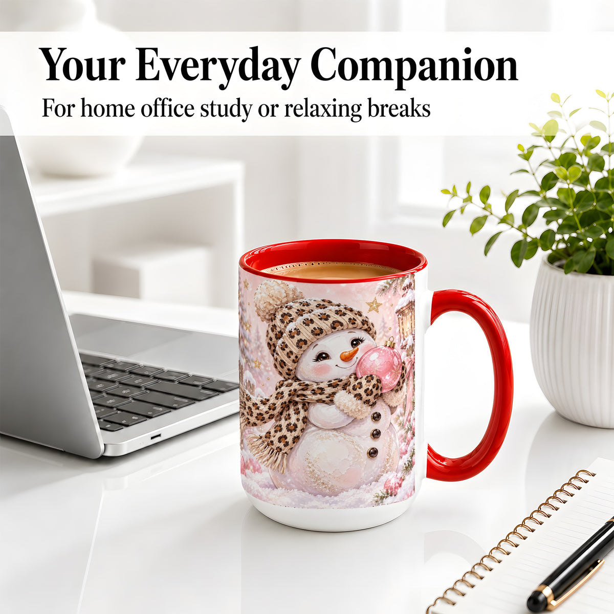 #pl[15oz|Red] Leopard Snowman Christmas Mug, Ceramic Mug with Pink Ornament Art