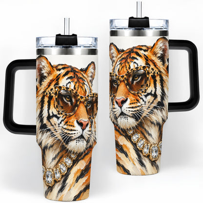 #pl[40oz|Black] Preppy Tiger 40oz Stainless Steel Tumbler, Jewelry Portrait Design