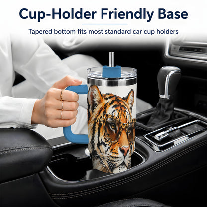 #pl[40oz|Blue] Preppy Tiger 40oz Stainless Steel Tumbler, Jewelry Portrait Design