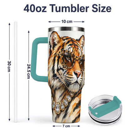 #pl[40oz|Green] Preppy Tiger 40oz Stainless Steel Tumbler, Jewelry Portrait Design