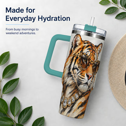 #pl[40oz|Green] Preppy Tiger 40oz Stainless Steel Tumbler, Jewelry Portrait Design