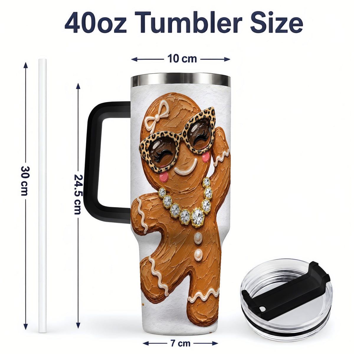 #pl[40oz|Black] Christmas Gingerbread 40oz Stainless Steel Tumbler, Peppermint Art