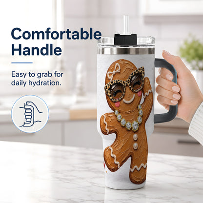 #pl[40oz|Black] Christmas Gingerbread 40oz Stainless Steel Tumbler, Peppermint Art