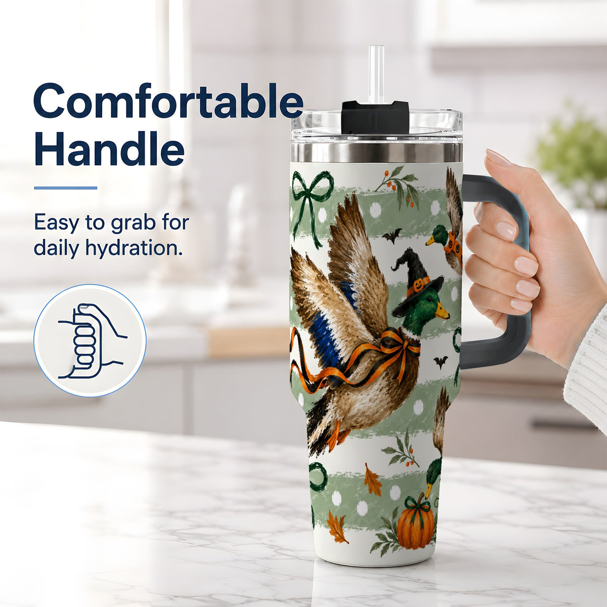 #pl[40oz|Black] Halloween Mallard Duck 40oz Stainless Steel Tumbler, Pumpkin Design