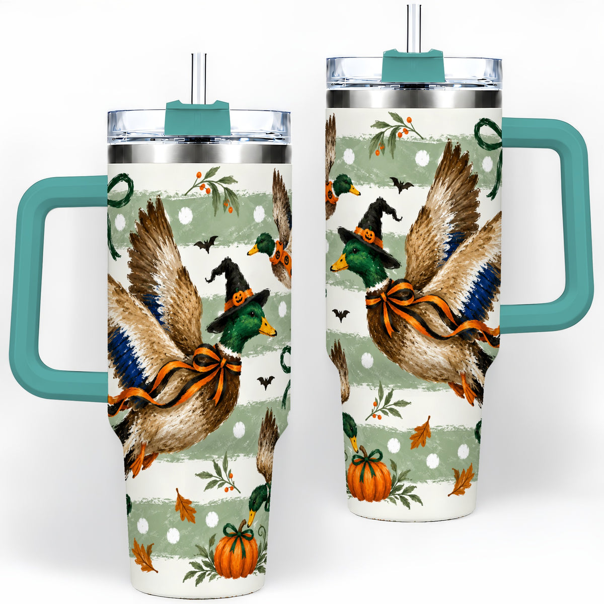 #pl[40oz|Green] Halloween Mallard Duck 40oz Stainless Steel Tumbler, Pumpkin Design