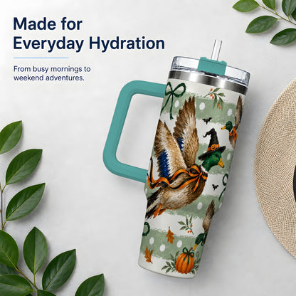 #pl[40oz|Green] Halloween Mallard Duck 40oz Stainless Steel Tumbler, Pumpkin Design
