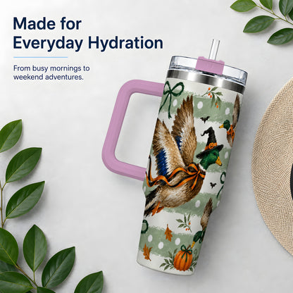 #pl[40oz|Pink] Halloween Mallard Duck 40oz Stainless Steel Tumbler, Pumpkin Design