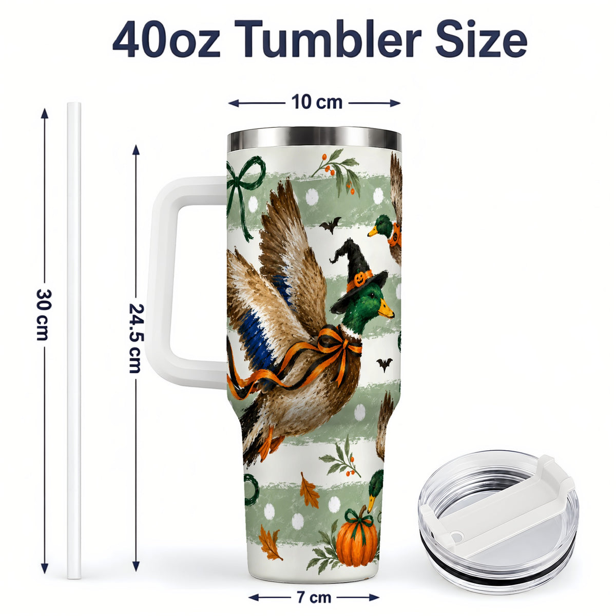 #pl[40oz|White] Halloween Mallard Duck 40oz Stainless Steel Tumbler, Pumpkin Design