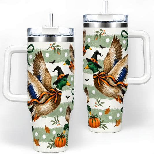 Halloween Mallard Duck 40oz Stainless Steel Tumbler, Pumpkin Design