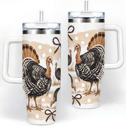 Thanksgiving Turkey 40oz Stainless Steel Tumbler, Polka Dot Bow Design