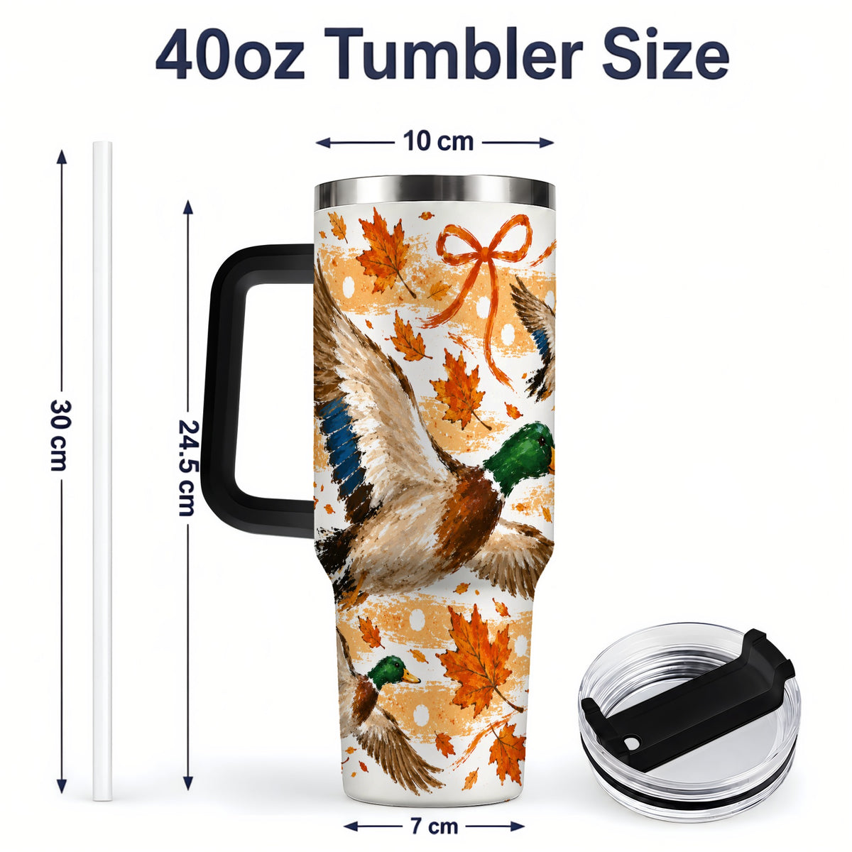 #pl[40oz|Black] Fall Mallard Duck 40oz Stainless Steel Tumbler, Orange Leaf Design