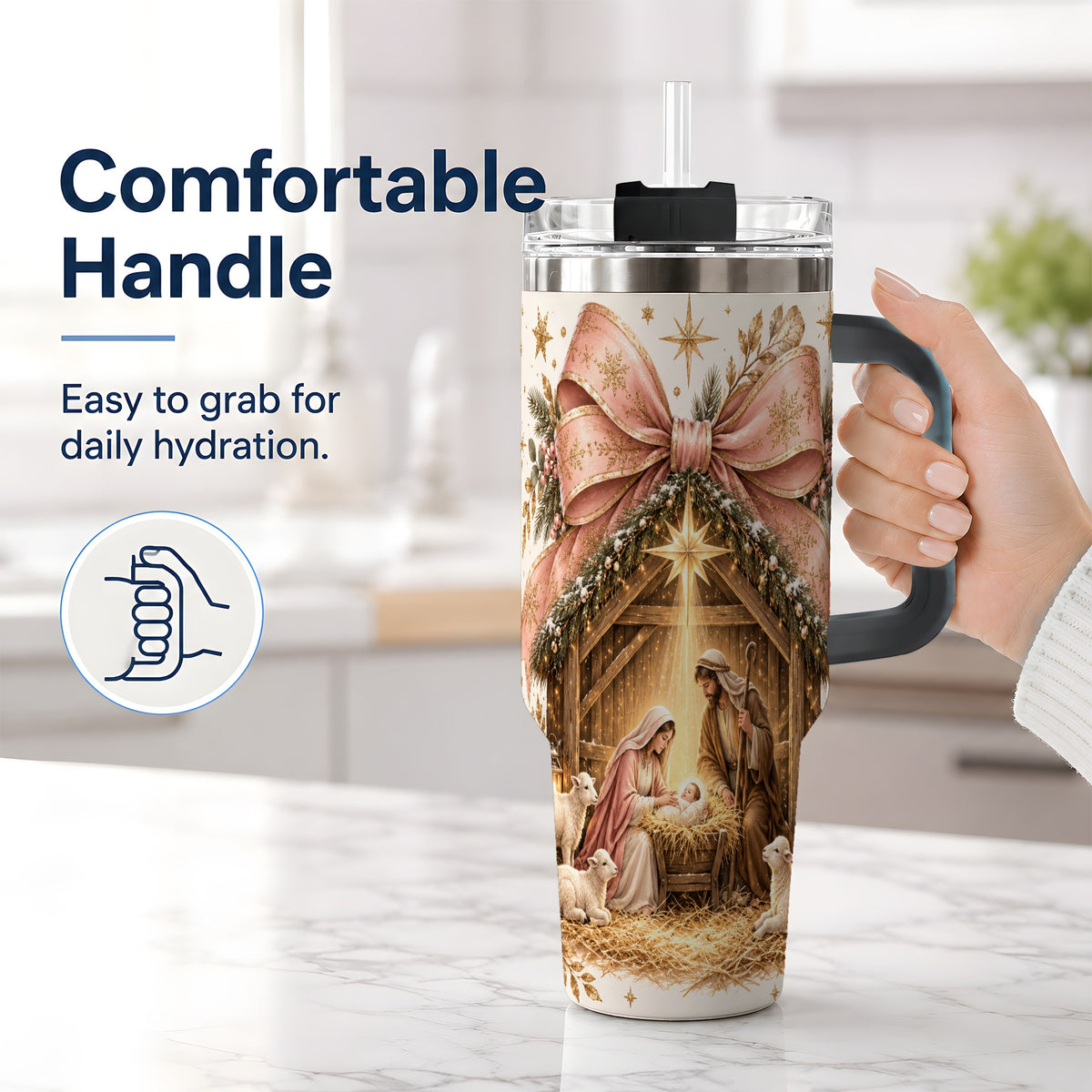 #pl[40oz|Black] Nativity Christmas 40oz Tumbler, Manger Scene Christian Artwork Drinkware