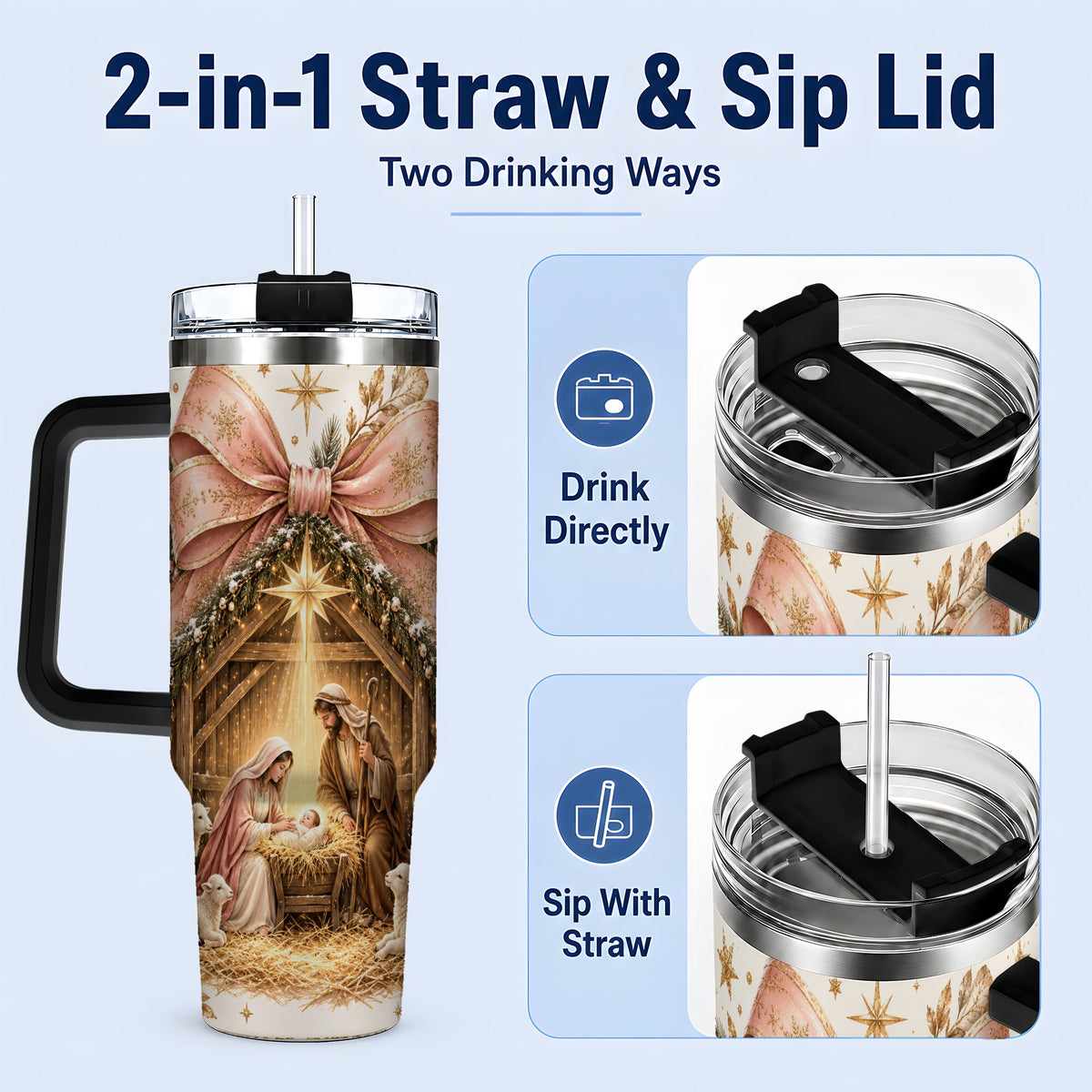 #pl[40oz|Black] Nativity Christmas 40oz Tumbler, Manger Scene Christian Artwork Drinkware